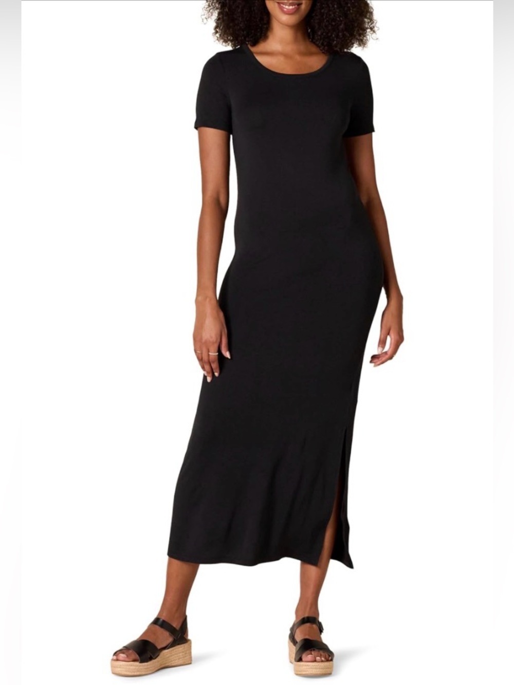 Amazon Essentials Women’s Jersey Short-Sleeve Crewneck Side Slit Maxi Dress-LG